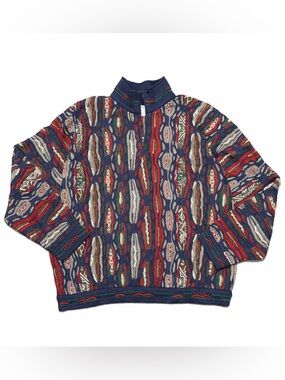 Vintage Coogi Mercerized Cotton 3D Knit Sweater 1/4 Zip Polo Bold Australia Vtg